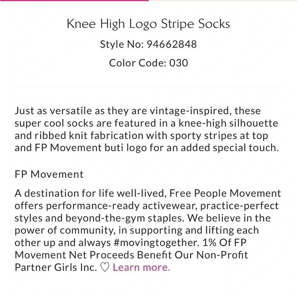 Free People Movement Knee-High Logo Stripe Socks, 2 pairs, NWT